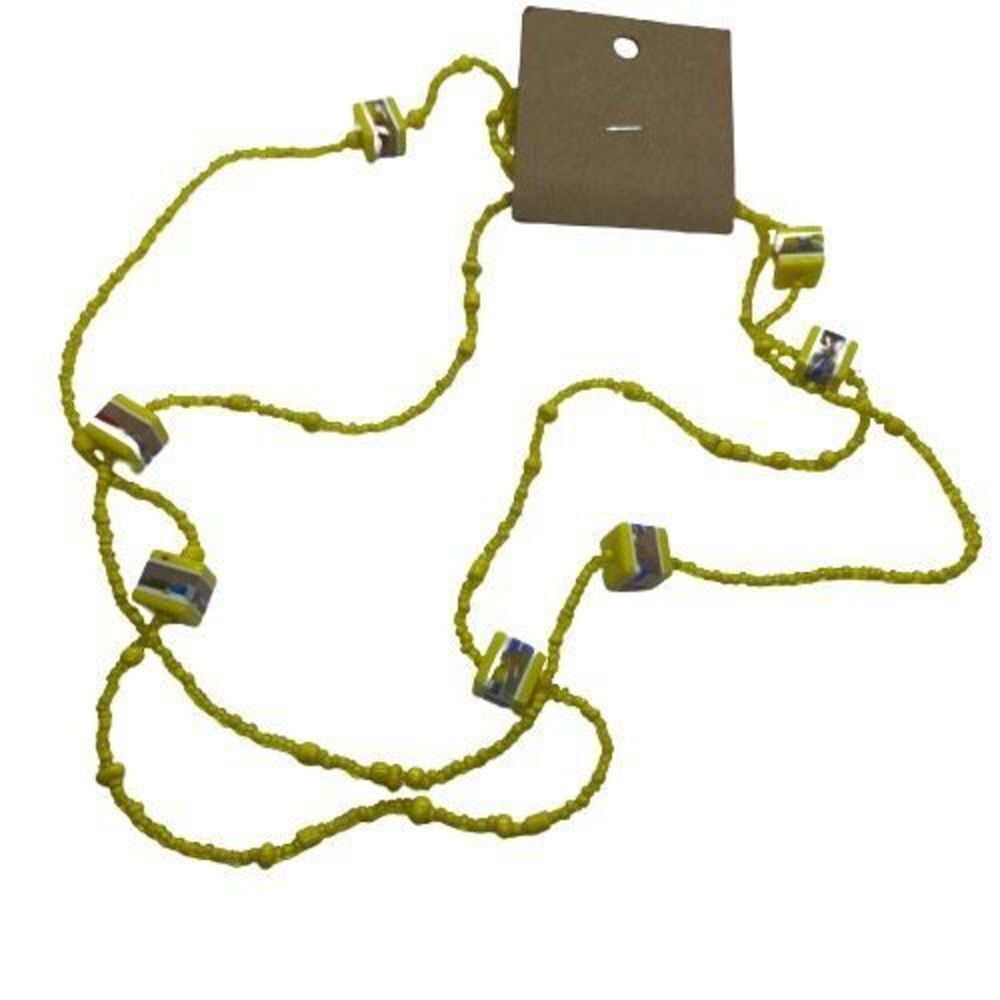Unique 46” Long Sunshine Yellow Seed Bead & Plastic Cube Bead Necklace